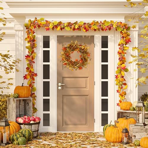 AMF0RESJ Fall Wreaths for Front Door Autumn Door Wreath for Home Decor - Image 2