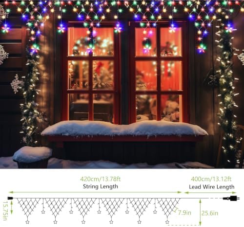 Christmas Lights Outdoor Decoration 218 LED 13.8ft Star Curtain Fairy Lights with 11 Drops, Clear Wire LED String Light Decor with 8 Modes for Wedding Party Holiday Christmas Home Indoor Outdoor Decor - Image 5