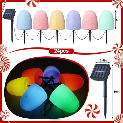 24 Pcs Gumdrop Pathway Solar Lights, 6" LED Stake Lights, Fresh - Image 3