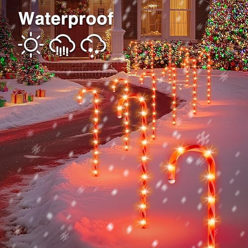 COOWUFAN 28" Christmas Candy Cane Pathway Markers Lights, Set of 24 Pack Christmas Outdoor Decorations, Waterproof Candy Cane Decor for Indoor Outside Yard Garden Patio Lawn - Image 4