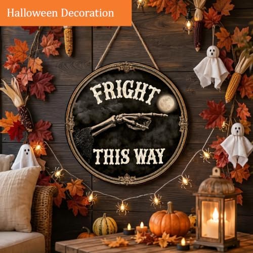 Halloween Decorations Wooden Sign for Home, Fright this Way Gothic Sign - Image 4