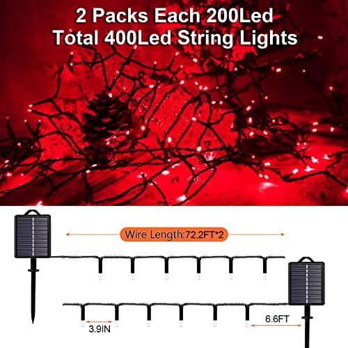 Solar Christmas Halloween String Lights, Red 200Led, Outdoor - Image 6