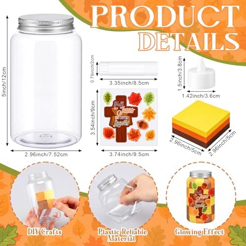 Qinyoung 12 Pcs Fall Christian Crafts Maple Leaf Mason Jar with LED - Image 2