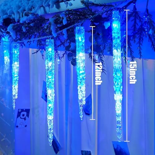 Brightown Icicle Lights for Outside with Remote, 20ft 100 LED 20 Tubes Connectable Ice Shape Hanging Christmas Lights for Tree Patio Roof Holiday Decor, Blue and White - Image 2