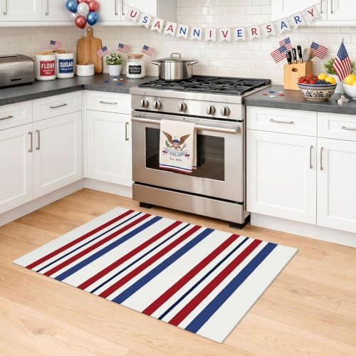 KILOCOCO 250th Anniversary Patriotic Striped Doormat 2.3'x3.6', Red Blue - Image 4