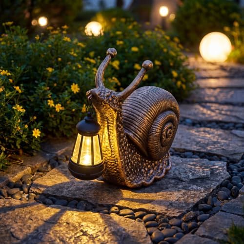 Capoda Solar Snail Statue 8" Garden Resin Retro Snail Figurine Holding Lantern with Solar LED Lights Decorations for Table Outdoor Yard Patio Lawn Porch Decor by Capoda