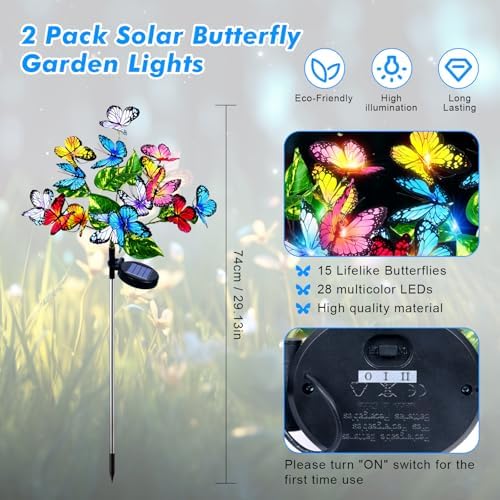 Fohil 2 Pack Butterfly Solar Garden Lights Outdoor with 2 Lighting Modes - Image 2