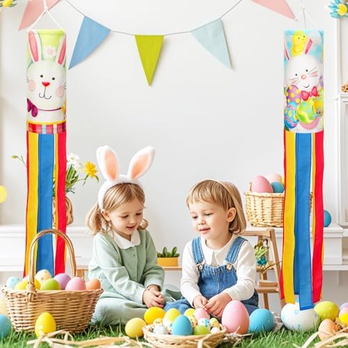 NOVWANG 40 Inch Bunny Easter Windsock - 2 Pcs Spring Windsocks for Yard, Garden, Patio, Balcony - Outdoor Hanging Decorations - Image 6