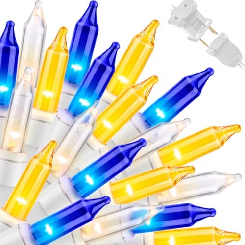 LAMPHOME Blue Yellow Clear Christmas String Lights, 150 Count 31.9FT Incandescent Mini Fairy Lights, UL Certified White Wire Hanukkah Lights for Indoor Outdoor Holiday, Xmas Tree, Hanukkah Patio Decor by ULL