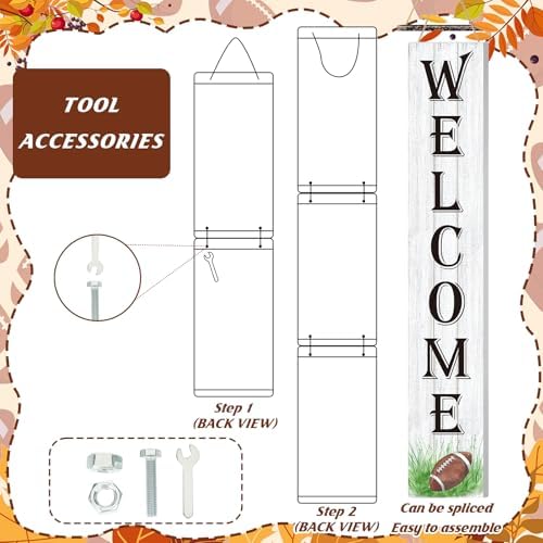 Fall Football Porch Sign 47" Outdoor Football Fall Decorations for Home Farmhouse Welcome Sign Vertical Wooden Holiday Front Porch Decor for Thanksgiving Autumn Harvest Yard Hanging Garden - Image 4