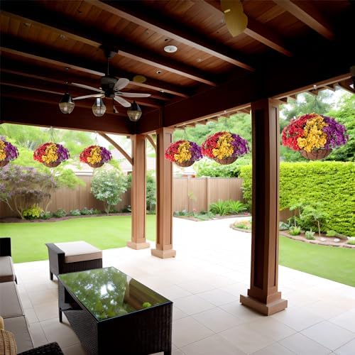 Artificial Fake Hanging Plants Flowers Basket for Spring Outdoor Decoration - Image 6