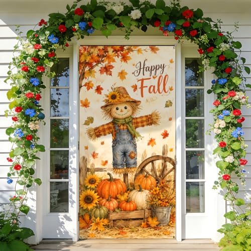NYZE Happy Fall Door Cover Festive Autumn Harvest Design, Waterproof Outdoor Indoor Welcome Banner, Fall Pumpkin Sunflower Decoration for Home Entrance - Image 7