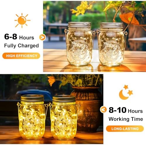 GIGALUMI Solar Mason Jar Lights, 12 Pack 30 Led String Fairy Lights - Image 5