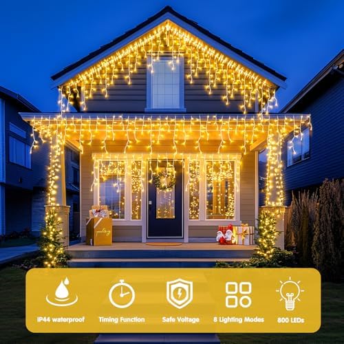 JMEXSUSS Christmas Icicle Lights for Outside,800 LED Warm White - Image 4
