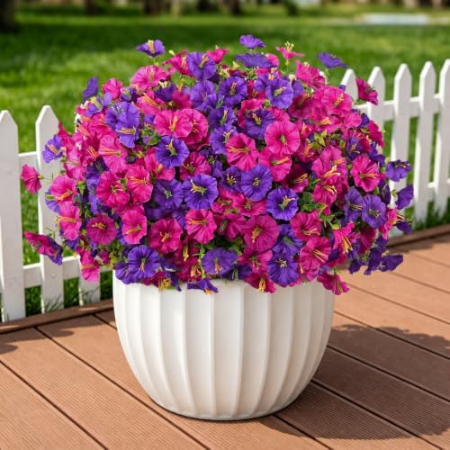 Artificial Faux Flowers for Outdoor, 12 Bundles UV Resistant Silk Morning Glory Flowers for Planter, Realistic Fake Flower Plants for Home Outside Porch Garden Spring Summer Decoration by MyCoats