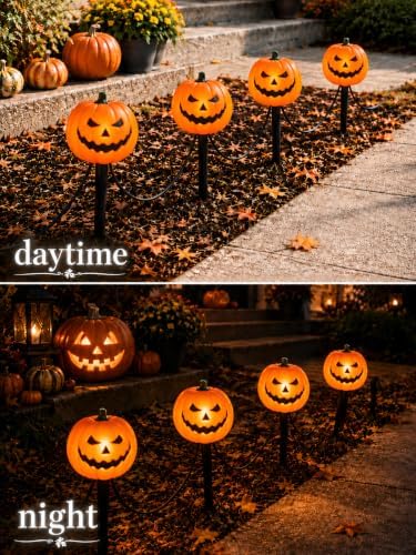 10.5FT Halloween Pumpkin Pathway Lights, 5PK C7 LED Pumpkin Stakes Lights - Image 6
