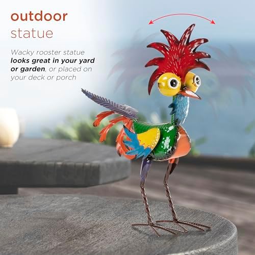 Alpine Corporation | 18" Tall Wacky Metal Rooster Yard Statue – Colorful Indoor/Outdoor Farm Animal Décor for Garden, Patio, Lawn, or Porch - Image 4