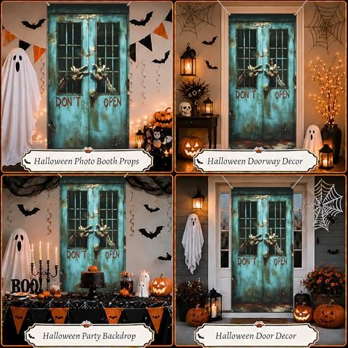 35.4" x 70.8" Halloween Door Cover, Haunted House Front Door Decor - Image 5
