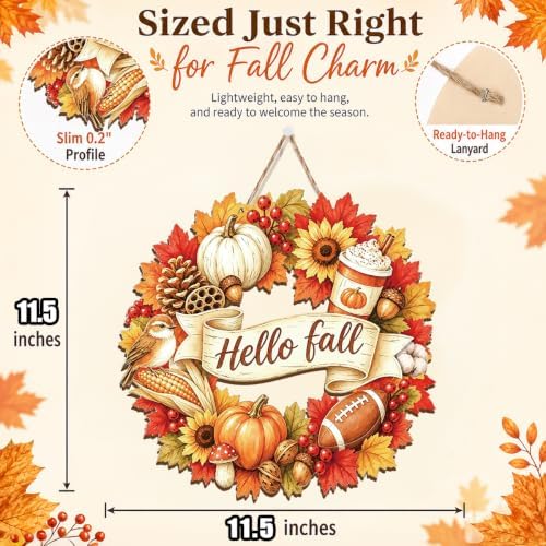 Small Fall Wreath, Hello Fall Sign, Autumn Door Decor for Front Door - Image 2