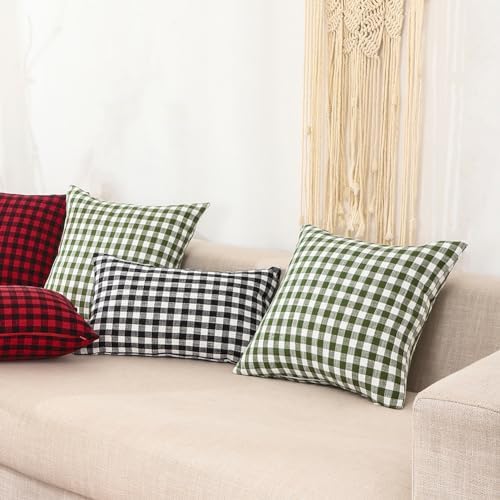 Spring Green Plaid Gingham Outdoor Lumbar Decorative Pillow Covers 12x20 - Image 7