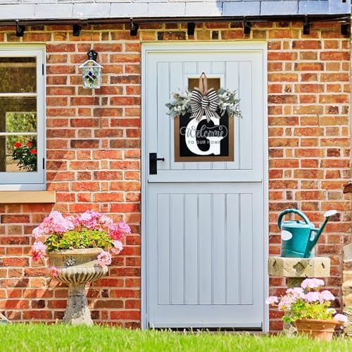 Last Name All Year Round Front Door Wreath with 26 Initial Letter Welcome Sign All Seasons Eucalyptus Garland and Bow ，Farmhouse, Porch, for Spring Summer Fall All Seasons Holiday Halloween Christmas.（G） - Image 4