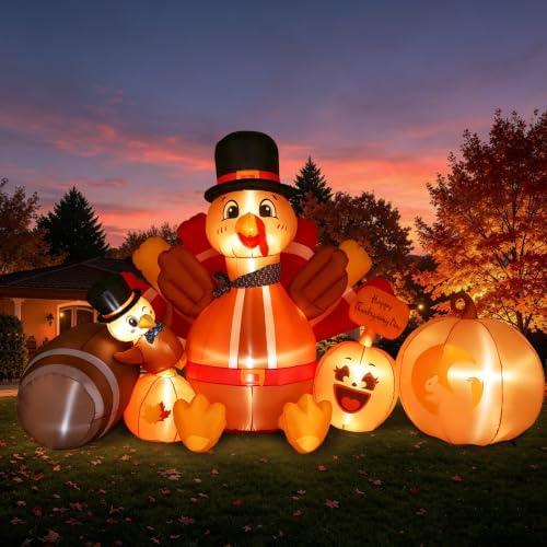 9FT Thanksgiving Inflatables Outdoor Decorations Inflatable Turkey Pumpkin - Image 2