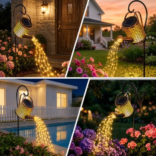 ZKLiLi Solar Watering Can with Cascading Lights Garden Decorative, Waterfall Outdoor Waterproof, Hanging Solar Lantern, Yard Decor,Gifts for Mom Grandma Women Birthday - Image 6