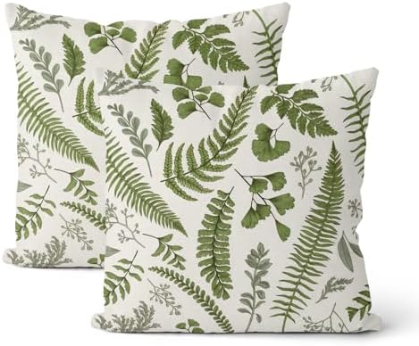 Sage Green Spring Pillow Covers 18x18 Inch 2 Pcs Vintage Leaf Plant Decor Throw Pillows Tropical Botanical Leaves Seasonal Outdoor Decoration Pillowcase Linen Cushion Cover for Couch Sofa by DAFENA