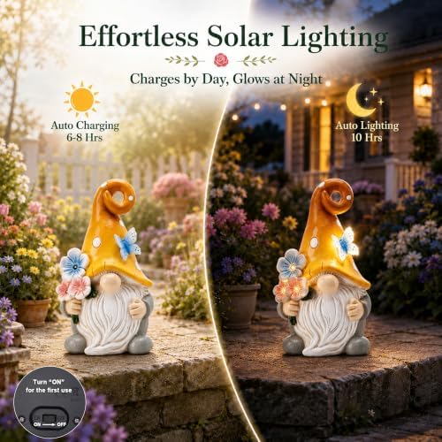 Solar Garden Gnome Statue: Outdoor Figurine with Flower Light - Image 4