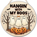 Halloween Decorations Wooden Sign for Home, Hangin' with My Boos Ghost Sign by FDLLAUS