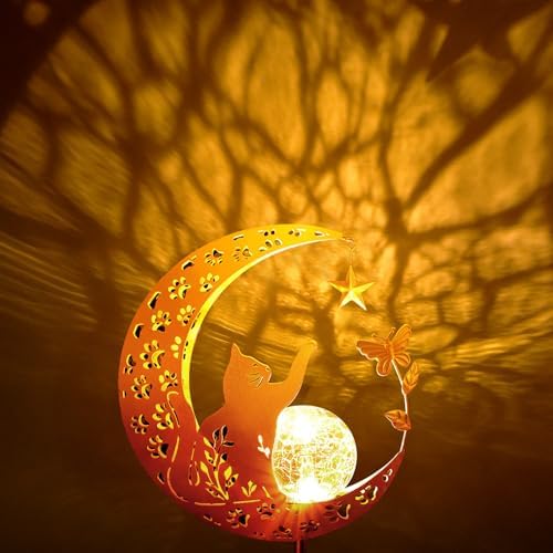 Solar Garden Decor Outdoor Statue, Moon Fairy Garden Figurines with Cat Design for Mom Women Grandma Solar Stake Lights for Patio, Yard, Lawn, Pathway (Warm White) - Image 3