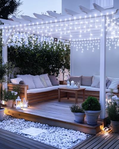 Cool White Christmas Lights Outdoor,2 Pack 53FT 486 LED Plug in Waterproof Christmas Lights for Outside, Timer & Memory, 8 Modes Hanging Fairy Light for Wedding Decorations House Eaves Yard Patio - Image 2