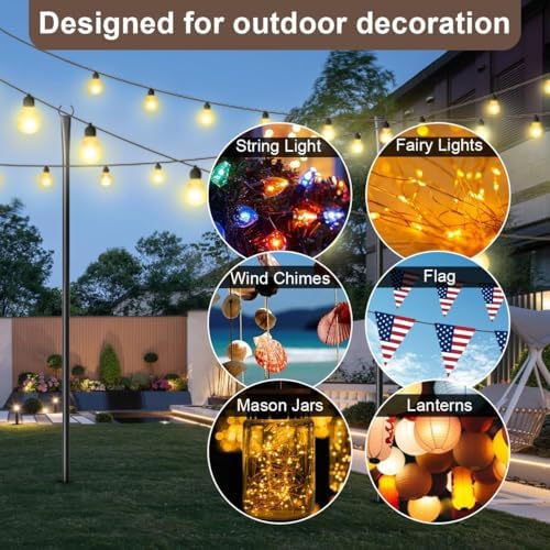 MuliVid All Pack String Light Poles for Outdoor,Metal Light Hanging Pole Outside with Fork,Light Stand for Patio, Pergola, Garden, Backyard, Yard, Camping Party (8 Pack) - Image 5