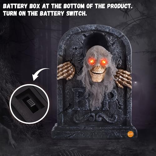 Halloween Animatronic Zombie Tombstone Animated Skeleton Decorations - Sensor Activated with Creepy Sound, Scary Move, Light Up Eyes, Haunted House Spooky Decor Horror Prop for Indoor/Outdoor, Yard - Image 6
