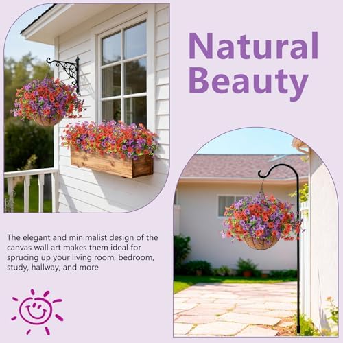 Artificial Flowers Hanging Baskets, 12 Bundles Faux Flower Outdoor Hanging Basket Spring Summer Decoration, Fake Flowers Plants for Porch Patio Balcony Home Yard Decor(Light Purple Red) - Image 2