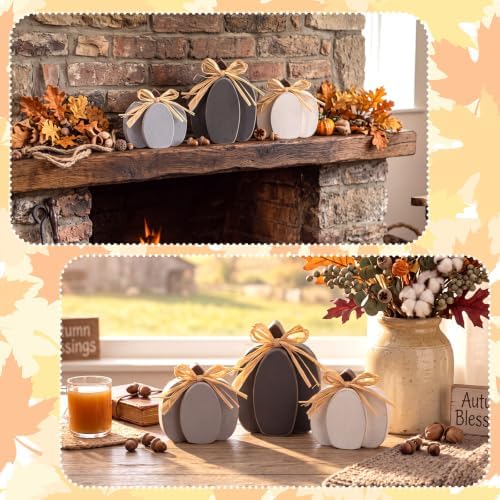 Ferraycle 3 Pcs Fall Pumpkin Decor Fall Wooden Signs 3D Pumpkin Tabletop Decor Farmhouse Sign Rustic Tiered Tray Decorations Block Centerpieces Standing Sign for Home Kitchen Harvest (Retro Color) - Image 5