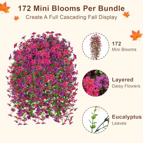 Artificial Hanging Flowers for Outdoors, 4 PCS 688-Bloom UV Resistant Mums - Image 2