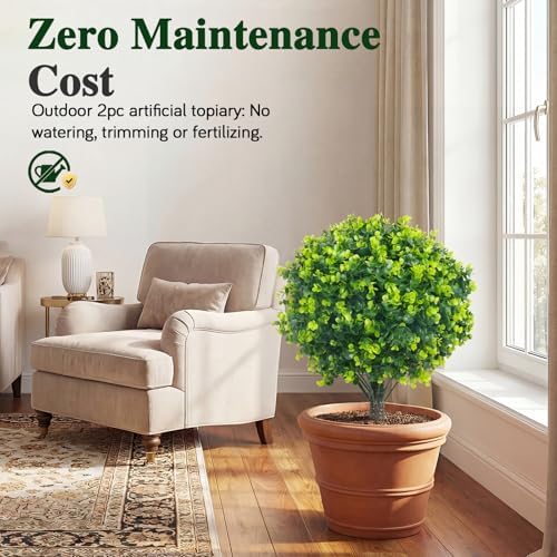 PATIO CHOICE Topiary Trees Artificial Outdoor Boxwood Ball Trees with Ground Spike Set of 2 22" Fake Outdoor Plants Faux Bushes and Shrubs Decorations for Outdoor Indoor Front Porch Garden - Image 4