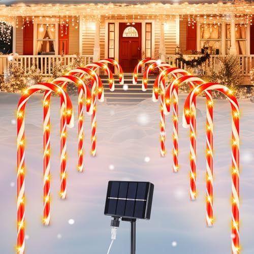 Brightown 20 Packs Solar Candy Cane Lights Outdoor Pathway, 8 Modes LED Outdoor Candy Cane Decorations Yard Lawn Driveway Walkway Sidewalk Christmas Decorations Outside by Brightown