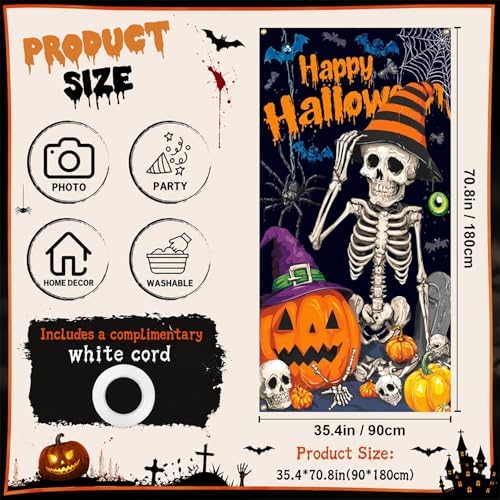35.4" x 70.8" Halloween Door Cover, Haunted House Front Door Decor - Image 2