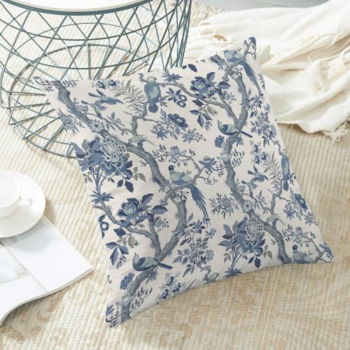 CXMEIFLY Spring Pillow Covers 16 x 16 Inch Set of 2 for Navy Blue Chinoiserie Flowers Bird Decor Throw Pillows Vintage Floral Plant Outdoor Decorative Cushion Cases for Couch Bed Decorations - Image 4
