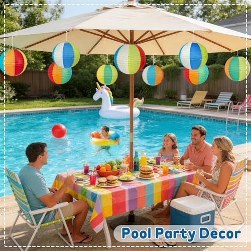 Beach Ball Paper Lanterns, 10-Pc 10 Inch Summer Hanging Decorations - Image 2
