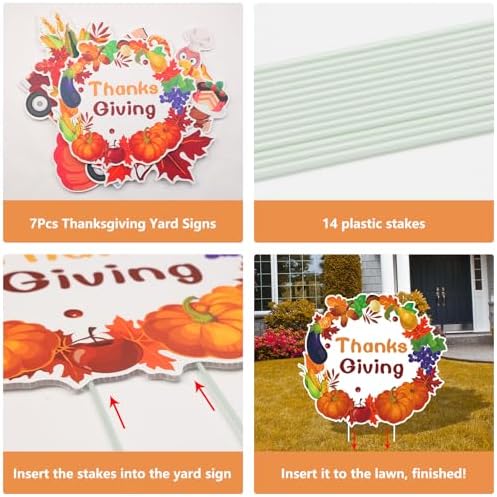 Thanksgiving Plastic Turkey Pumpkin Yard Signs 7pcs with Stakes - Image 3