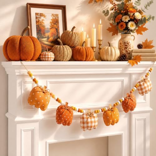 6.56 ft Fall Pumpkin Garland 3D Fabric Autumn Decor for Home by Unknown