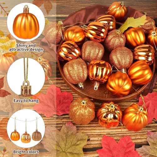 12 Pcs Fall Pumpkin Tree Ornaments, Mini Pumpkin Hanging Decorations - Image 3