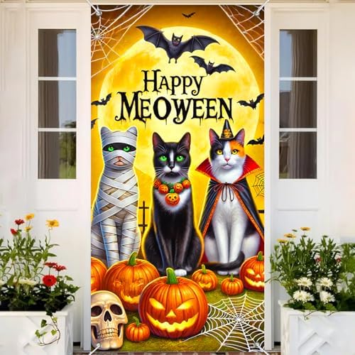 BlissYard Halloween Door Cover Meoween Pumpkin 35x71 Inch Polyester - Image 5
