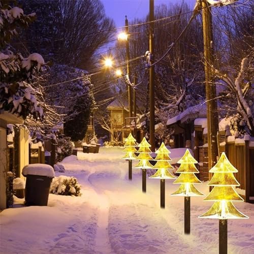 Christmas Solar Pathway Lights Outdoor, Waterproof Christmas Tree Garden Lights with 2-Lighting Modes, Set-of-5 Walkway Solar LED Lights for Yard Lawn Patio Landscape Wedding Decorations(Warm White) - Image 2
