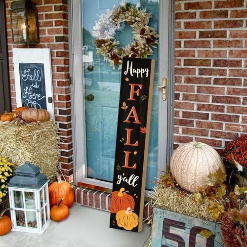 Happy Fall Y'all Welcome Porch Sign Decor Autumn Pumpkin Wooden Hanging Sign Door Porch Standing Decorative Signs Plaques for Front Door Farmhouse Outdoor Indoor Welcome Sign Wall Craft Decor 47.2"H - Image 2