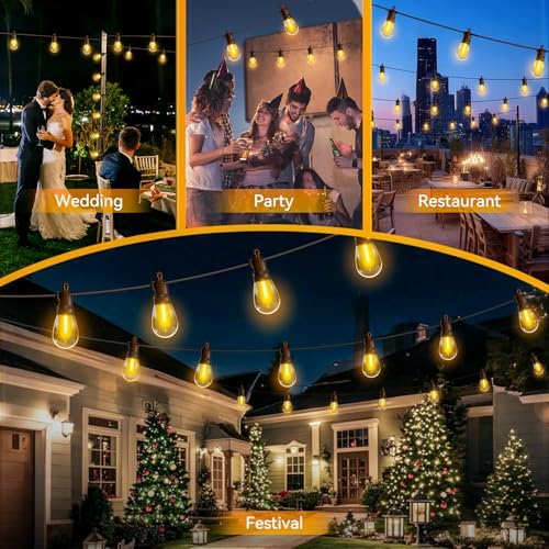 Outdoor String Lights Patio LED - 15M 50FT Outside Waterproof Dimmable - Image 5