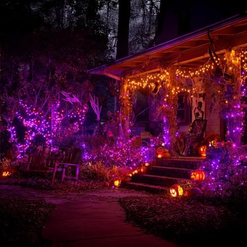 Dazzle Bright Halloween String Lights, 600 LED 196 FT Waterproof Black Wire String Lights with 8 Lighting Modes, Halloween Decorations Outdoor for Party Yard Garden Decor, Purple and Orange - Image 6
